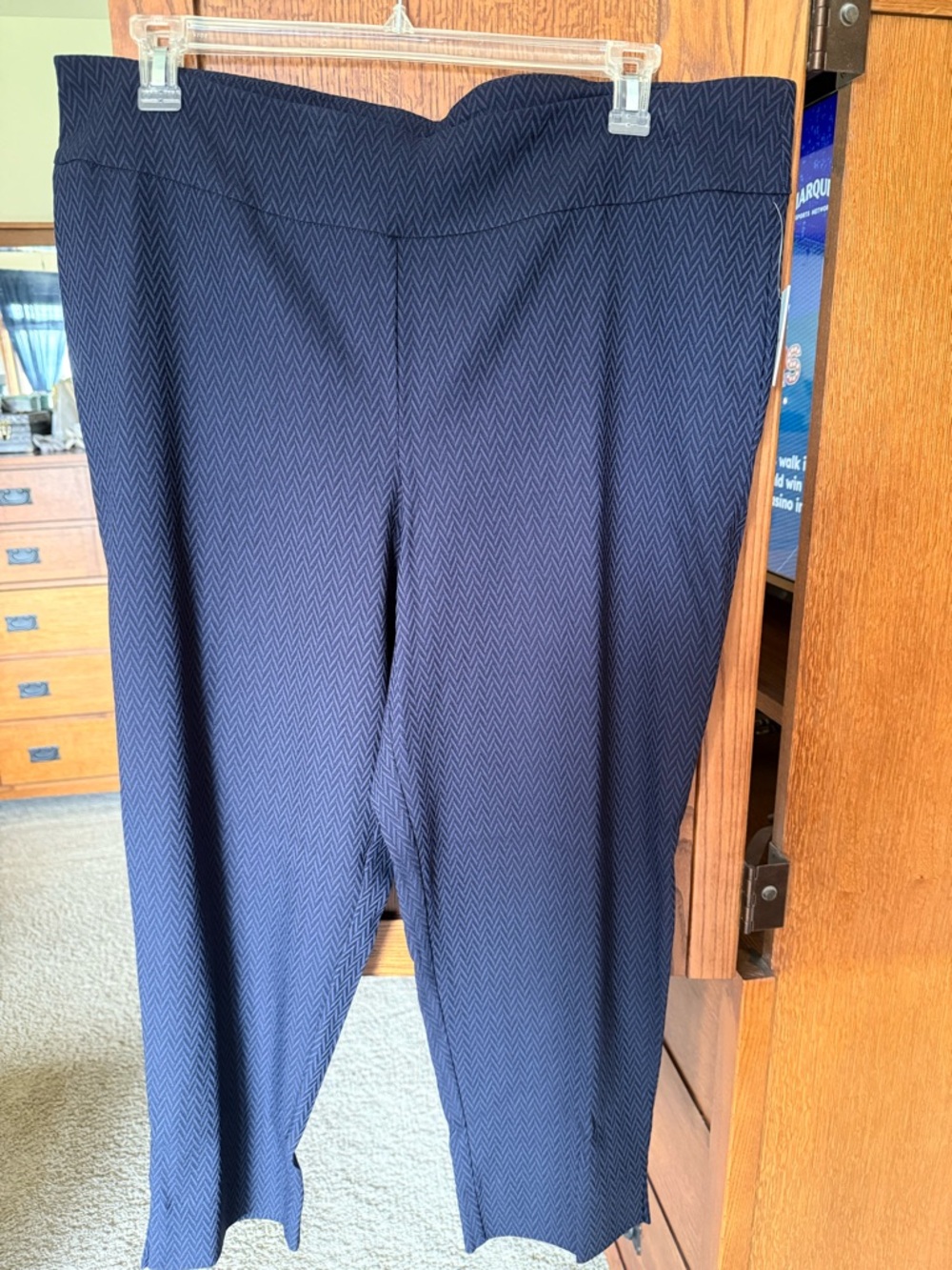 Straight-Leg Navy Chevron Pull-On Pants